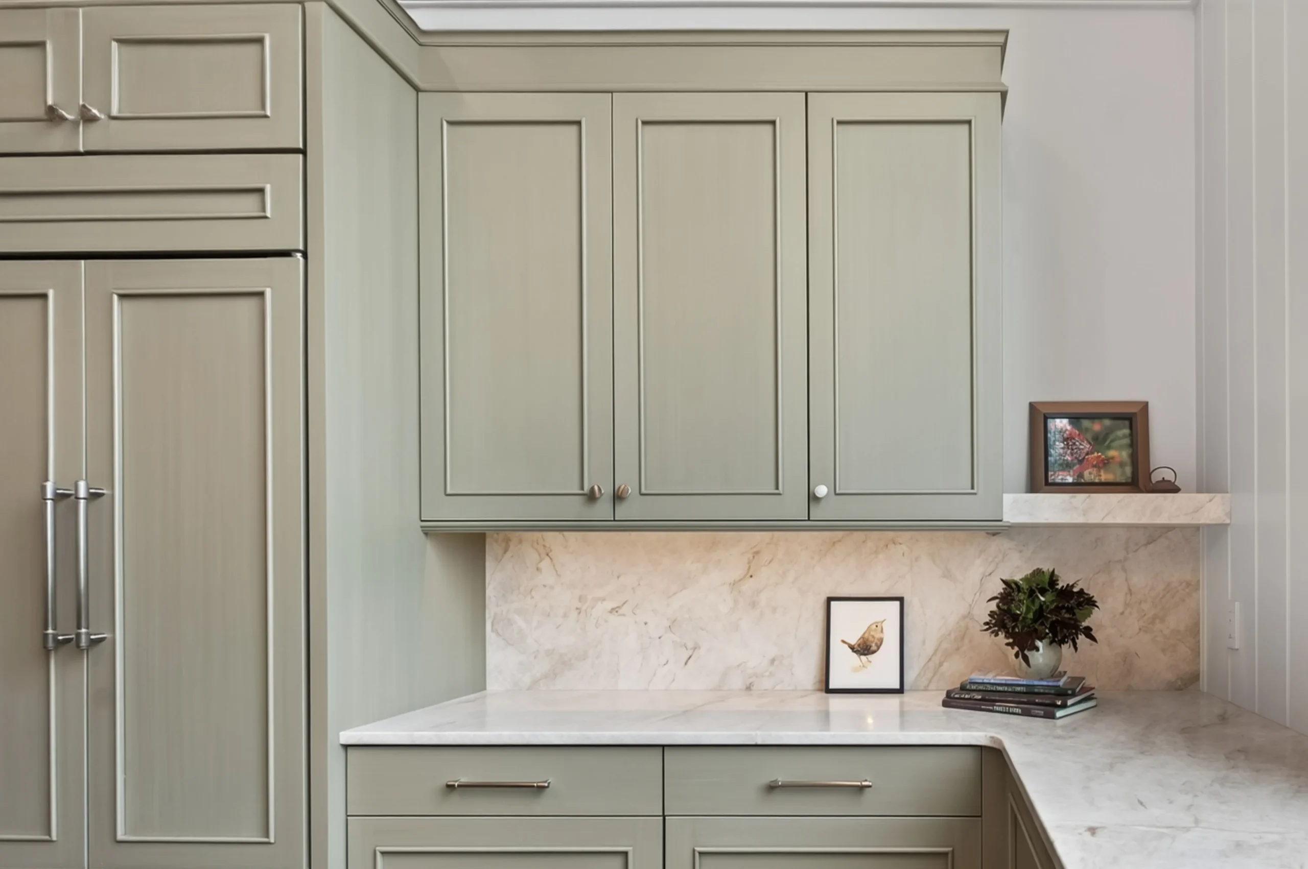 kitchen with green painted cabinetry