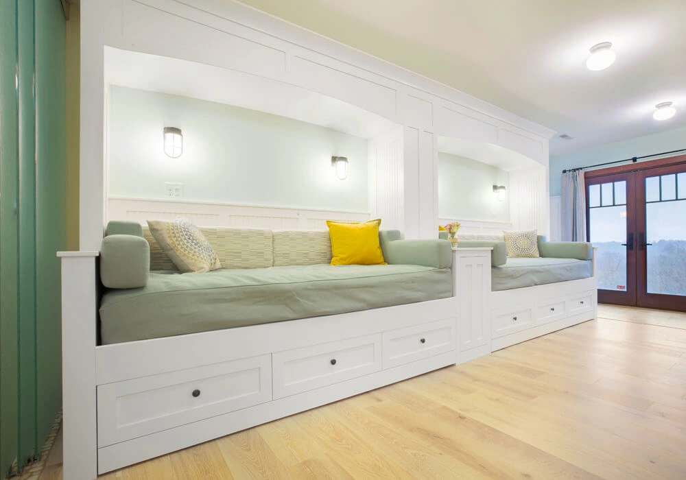 packers-themed-basement-19 - After – Bead board framing and day beds