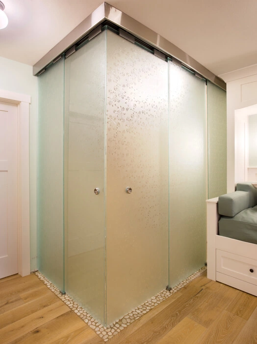 packers-themed-basement-25 - After – Frosted glass sliding doors