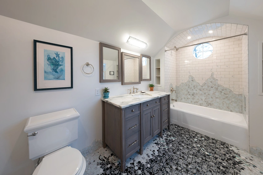 bathroom-remodel-6 - After – Shelving, new window and raised arched ceiling