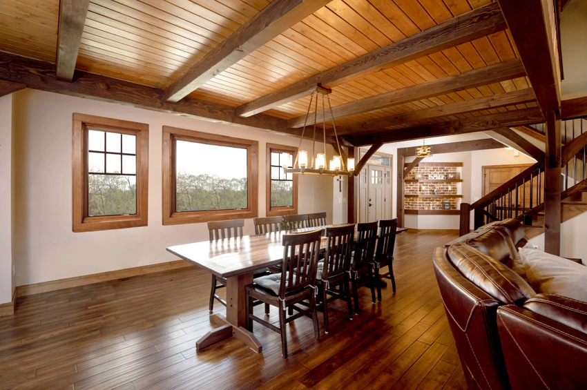 timber-frame-dining-room - Dining Room with Tongue & Groove Ceiling