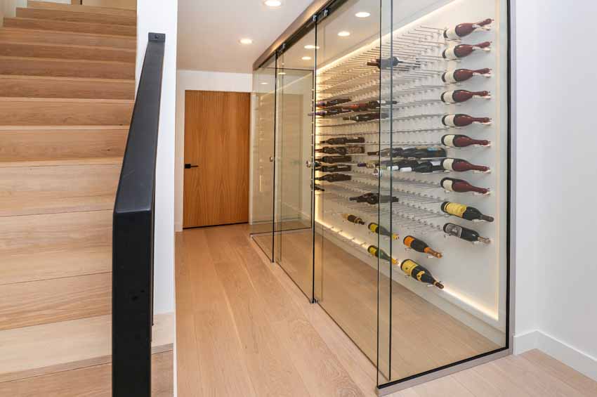 modern wine display with glass enclosure