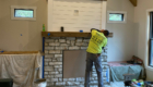 stone on the fireplace installed