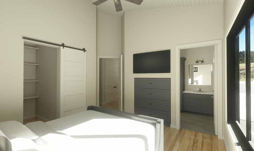 modern barndominium primary suite