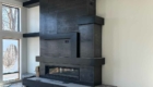 modern fireplace with metal shelves