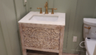 powder bathroom with rustic vanity