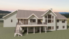 rendering of the back view of a farmhouse style home with deck