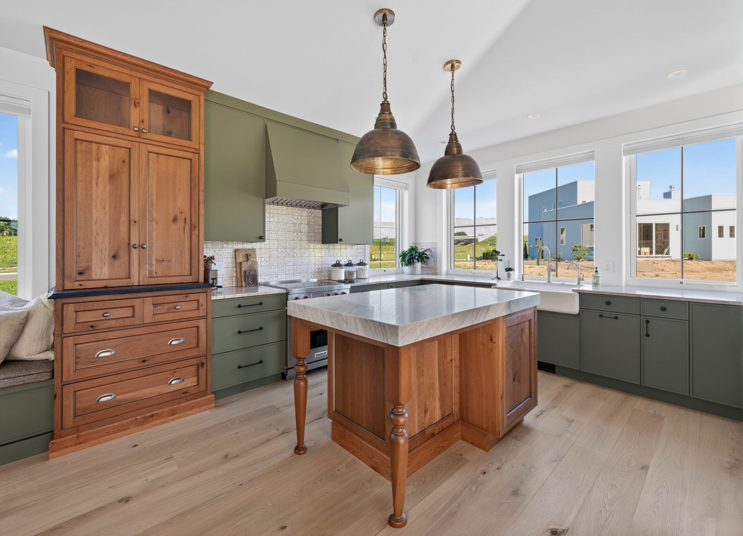 kitchen with green cabinetry