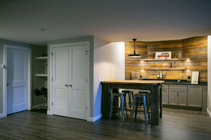Basement-with-Wet-Bar - After – Storage and wet bar