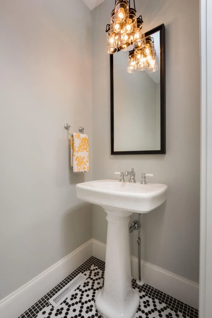 craftsman-bungalow13 - Powder Bath with Mosaic Tile Flooring