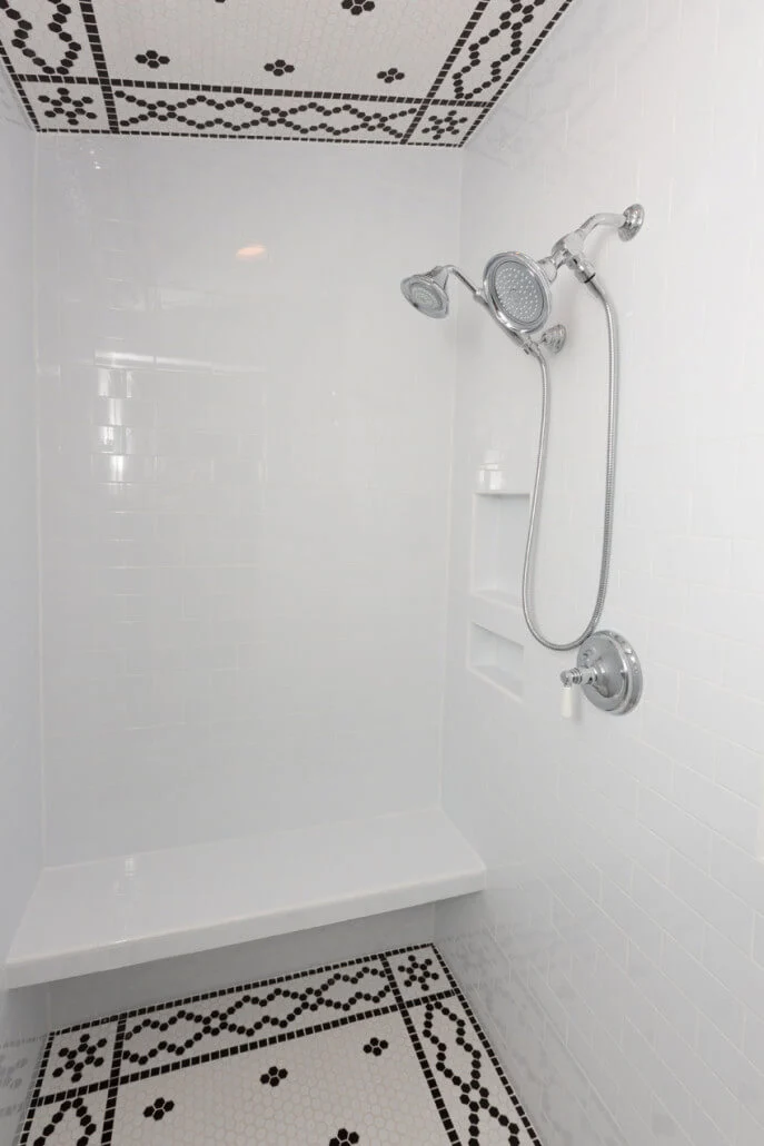 craftsman-bungalow20 - Shower with Mosaic Tile Pattern