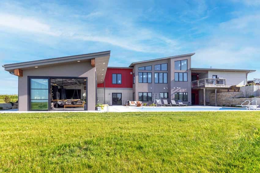 industrial_style_home - Back View with Pool House