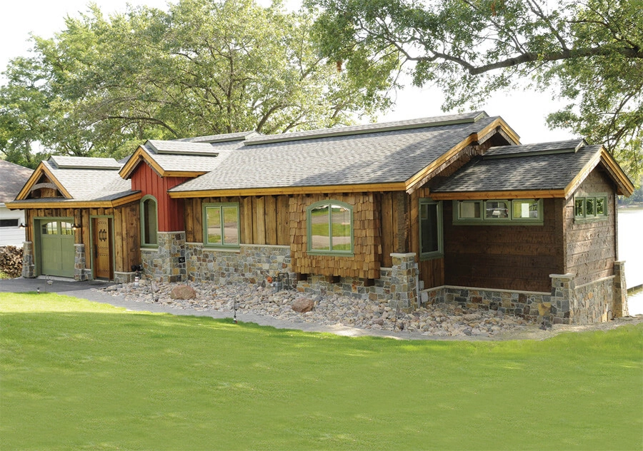 lakeside-cabin-exterior-rennovation - After – Added texture and color