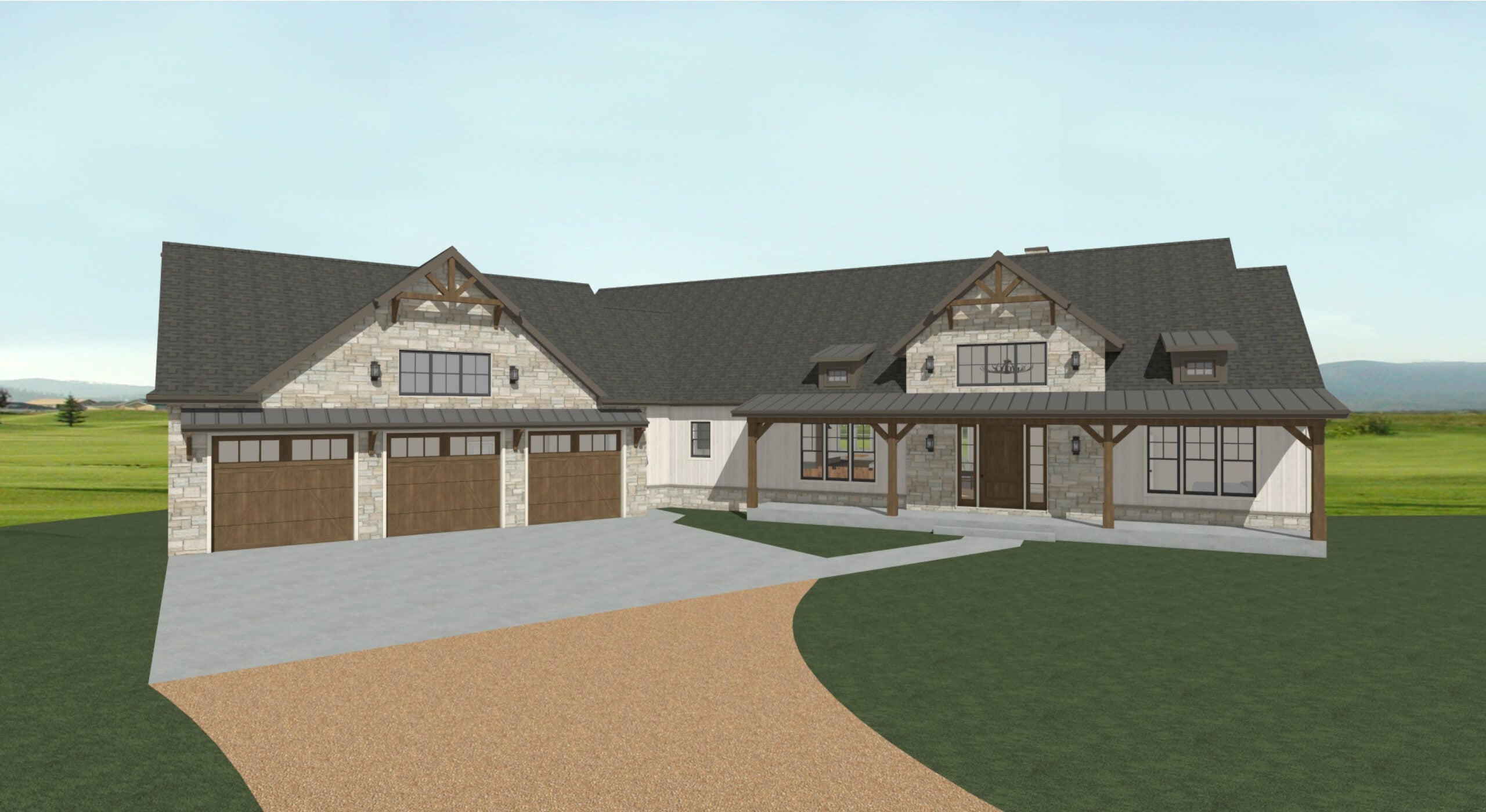 rendering of a new home with timber accents