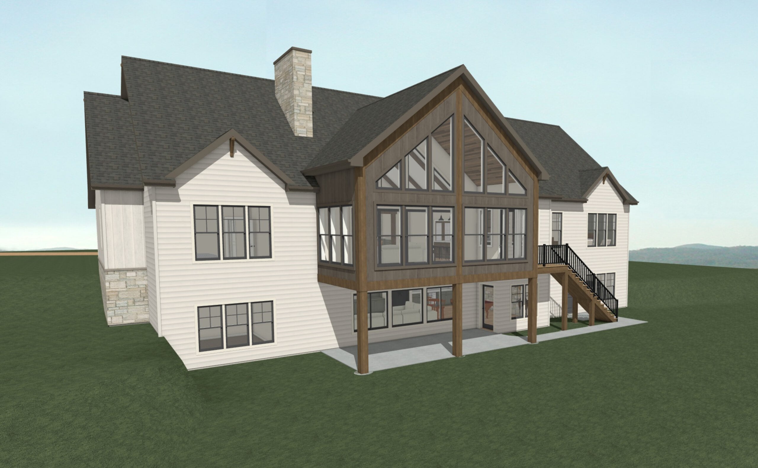 rendering of a new home with a vaulted four season porch