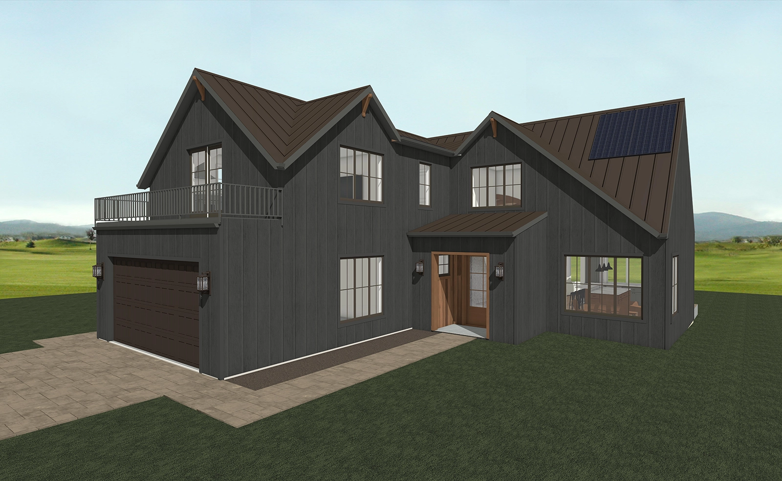 New home rendering with dark gray siding